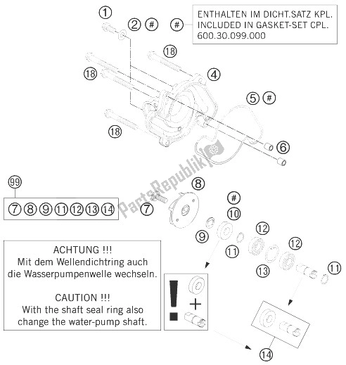 All parts for the Water Pump of the KTM 990 Super Duke R France 2010