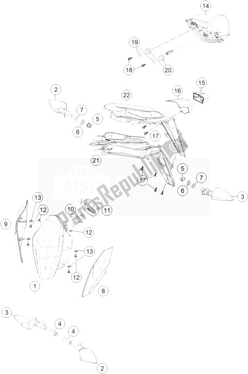 All parts for the Lighting System of the KTM 1290 Superduke R Black ABS 14 USA 2014
