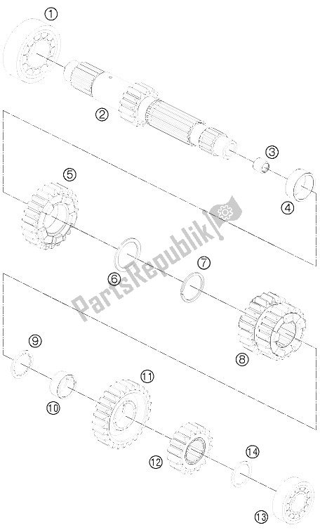 All parts for the Transmission I - Main Shaft of the KTM 1190 RC8 R Black Europe 2011