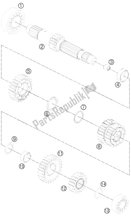 All parts for the Transmission I - Main Shaft of the KTM 1190 RC8 R Black France 2011