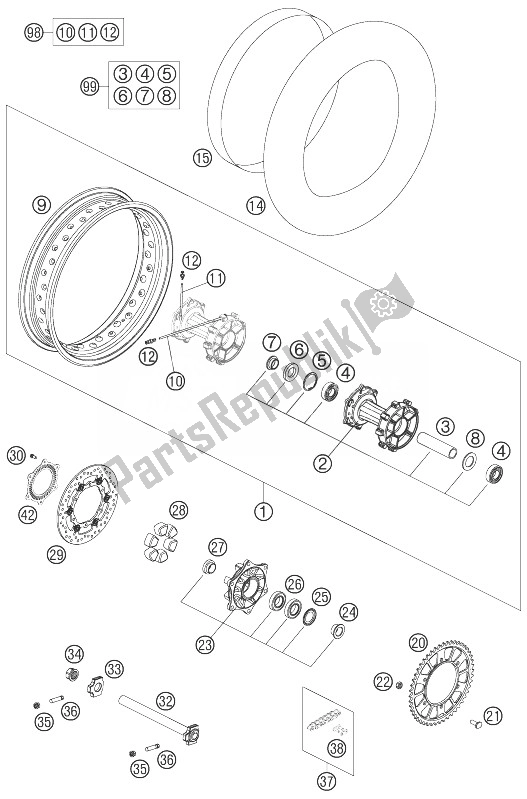 All parts for the Rear Wheel of the KTM 990 Adventure Black ABS 07 Europe 2007