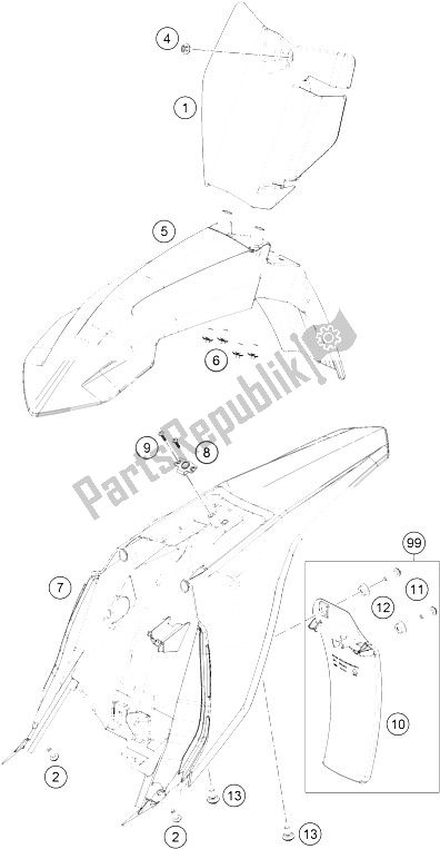 Alle onderdelen voor de Masker, Spatbord van de KTM 65 SX Europe 2016