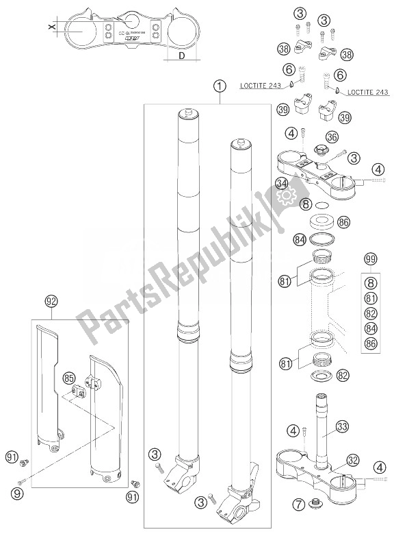 All parts for the Front Fork of the KTM 560 SMR Europe 2007