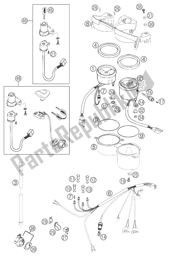 All parts for the Speedometer, Tachometer 640 Du of the KTM 640 Duke II Schwarz Europe 2002