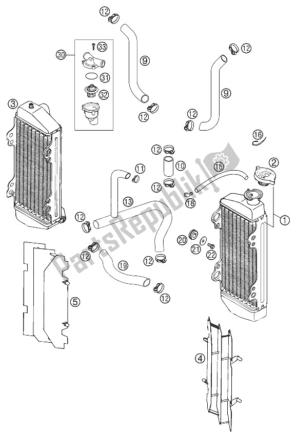Todas as partes de Sistema De Refrigeração 250/300/380 Egs do KTM 250 SX Europe 2002