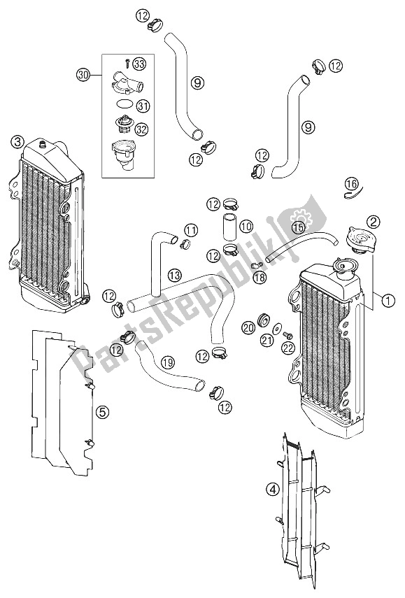 Todas las partes para Sistema De Enfriamiento 250/300/380 Egs de KTM 380 EXC Australia 2002