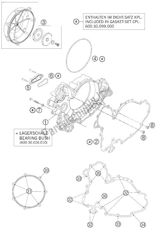 Alle onderdelen voor de Koppelingsdeksel van de KTM 990 Super Duke R Australia United Kingdom 2009