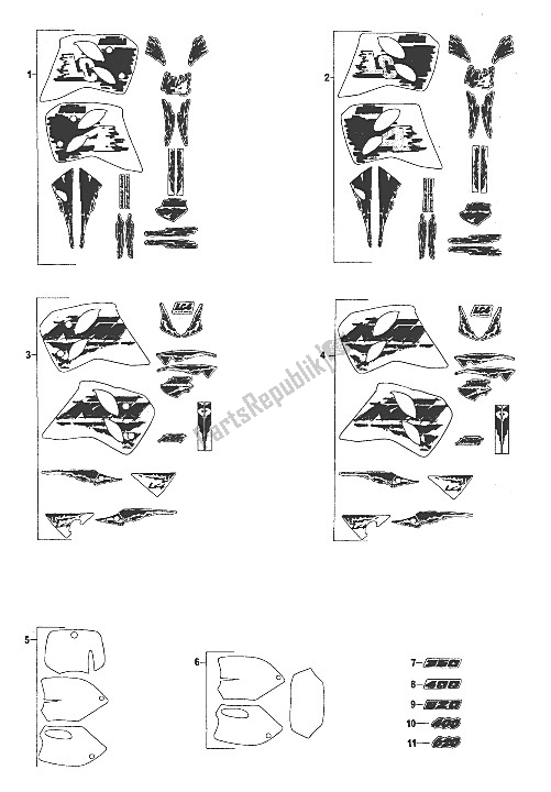 Alle onderdelen voor de Sticker Set 350-620 Lc4'94 van de KTM 400 Duke 20 KW Europe 1994