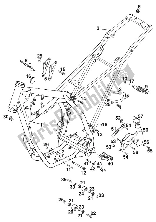 Todas las partes para Marco 250/300/360 '96 de KTM 250 EGS M ö 12 KW Europe 1996