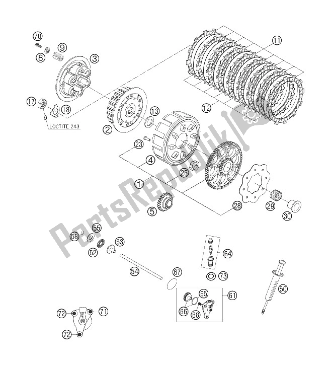 All parts for the Clutch of the KTM 250 SX Europe 2006