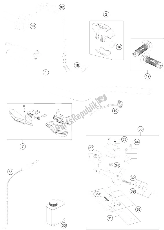 All parts for the Handlebar, Controls of the KTM 250 XCF W USA 2016