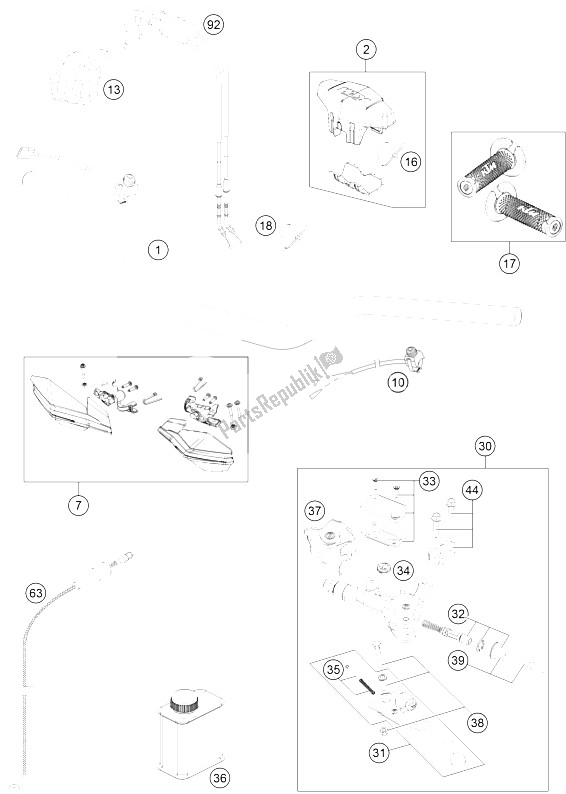 All parts for the Handlebar, Controls of the KTM 350 XCF W SIX Days USA 2015