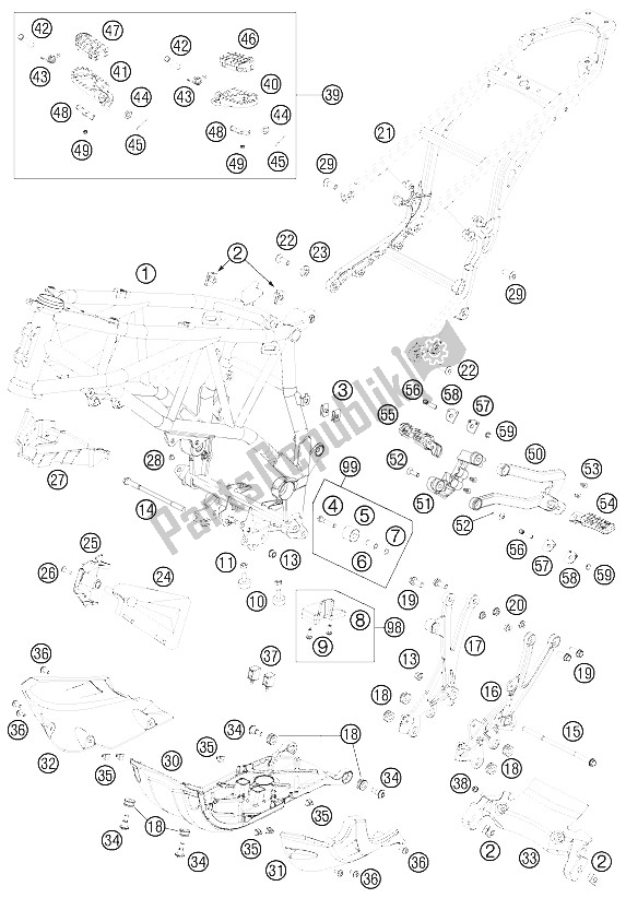 Tutte le parti per il Telaio del KTM 990 Adventure R CKD Brazil 2012