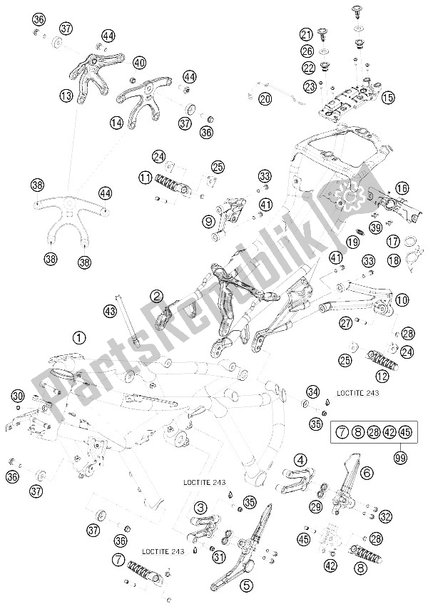 All parts for the Frame of the KTM 1190 RC 8 Black Europe 2009