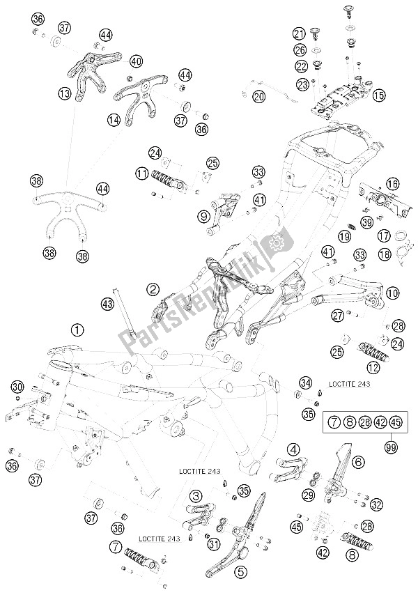 All parts for the Frame of the KTM 1190 RC 8 R USA 2009