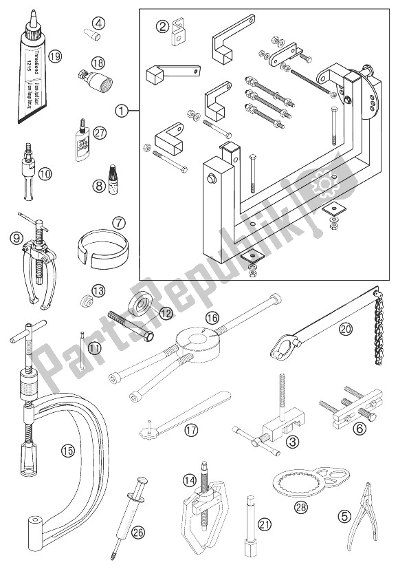 Todas as partes de Ferramentas Especiais 250/450/525 Ra do KTM 250 EXC G Racing USA 2003