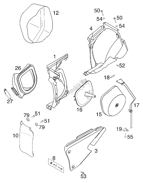 Tutte le parti per il Scatola Filtro Aria 125 Exe 2000 del KTM 125 EXE 100 Europe 2001