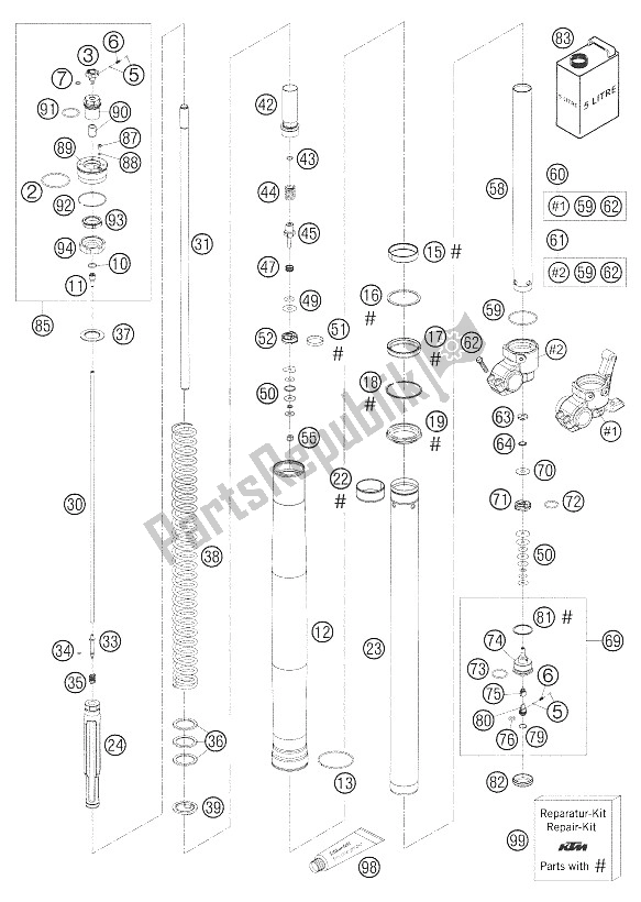 All parts for the Fork Legs of the KTM 660 Rallye Factory Repl Europe 2006