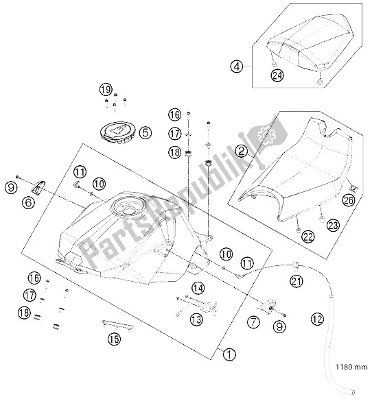 Todas las partes para Tanque, Asiento, Tapa de KTM 1190 RC8 R Black USA 2012