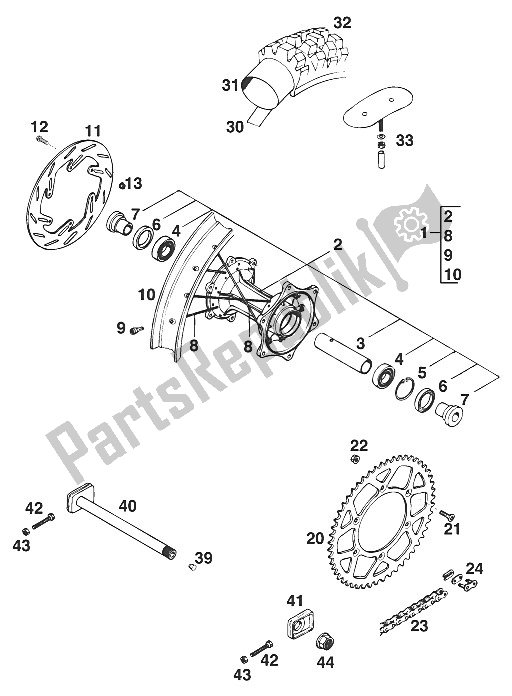 Tutte le parti per il Ruota Posteriore 250/300'93 del KTM 250 E XC Europe 1994