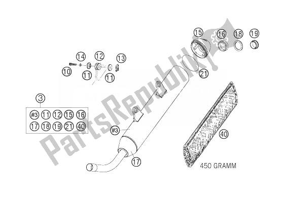 All parts for the Exhaust Silencer of the KTM 200 EXC Europe 2007