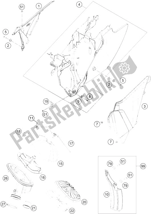 All parts for the Air Filter of the KTM 350 EXC F Australia 2016
