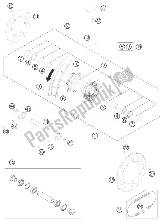 All parts for the Rear Wheel of the KTM 250 EXC SIX Days Europe 2014