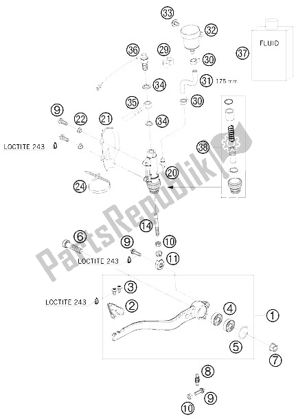 Wszystkie części do Sterowanie Tylnym Hamulcem KTM 690 Duke Orange Europe 2008