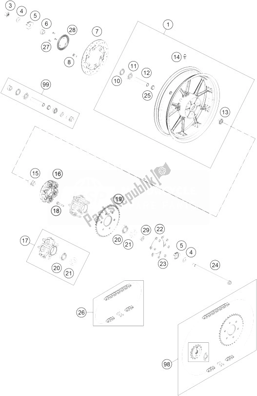 Tutte le parti per il Ruota Posteriore del KTM 200 Duke OR W O ABS B D 14 Europe 2014