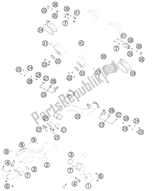 All parts for the Exhaust System of the KTM 990 Adventure Blue ABS 12 USA 2012