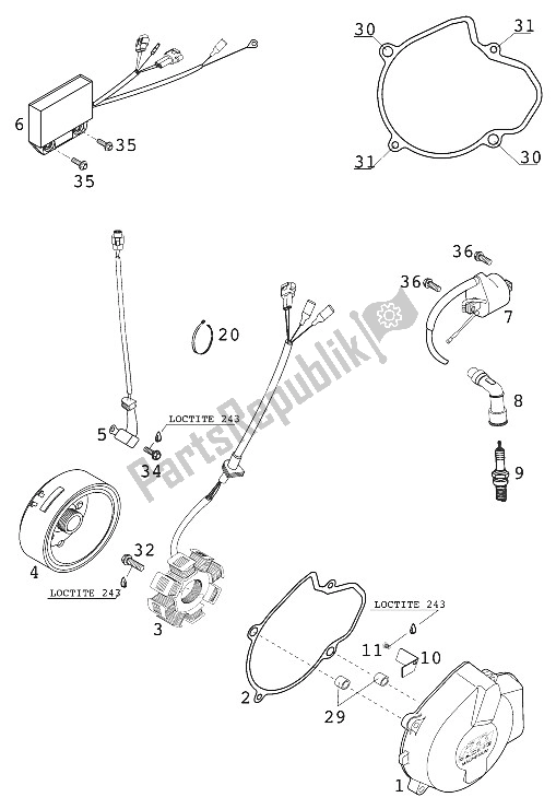 All parts for the Ignition System 400/520 Racing 2001 of the KTM 520 EXC Racing Australia 2001