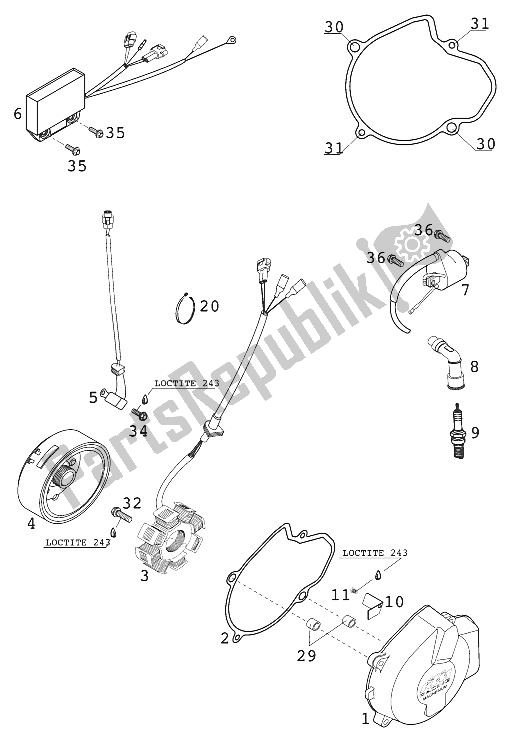 All parts for the Ignition System 400/520 Racing 2001 of the KTM 520 EXC Racing Europe 2001