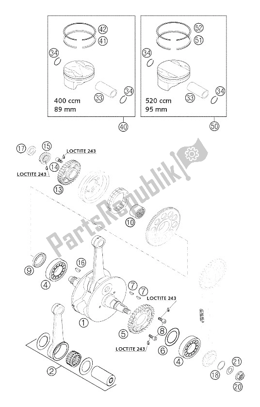 Tutte le parti per il Albero Motore, Pistone Da Corsa 2002 del KTM 400 EXC Racing USA 2002