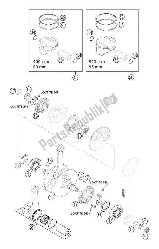 All parts for the Crankshaft, Piston Racing 2002 of the KTM 400 MXC Racing USA 2002