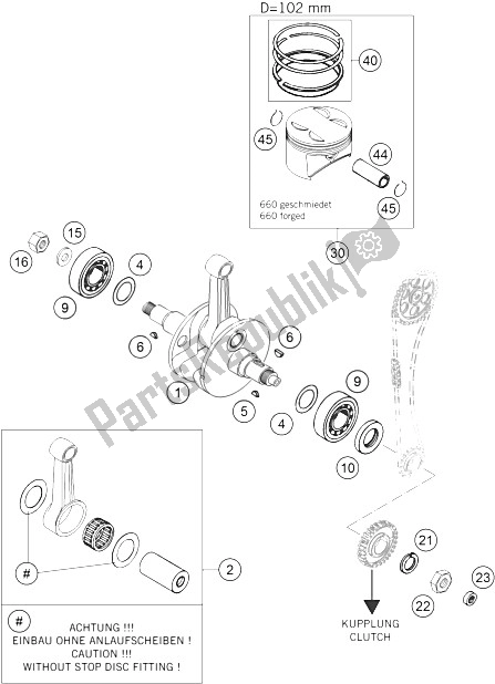 Tutte le parti per il Albero Motore, Pistone 660 Raduno del KTM 660 Rallye Factory Repl Europe 2005