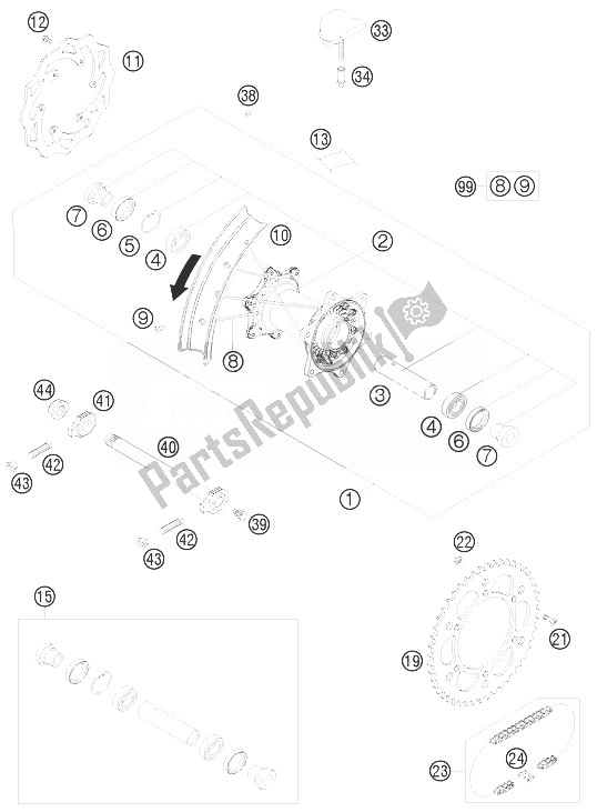 All parts for the Rear Wheel of the KTM 300 EXC Australia 2010