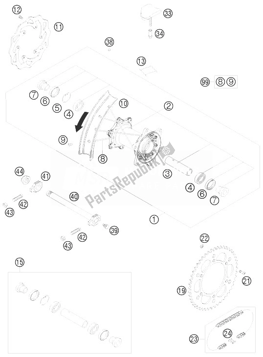 Todas as partes de Roda Traseira do KTM 400 XC W USA 2010