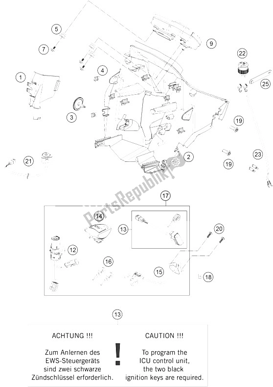 All parts for the Instrumens / Lock System of the KTM 990 Superm T White ABS Australia United Kingdom 2012