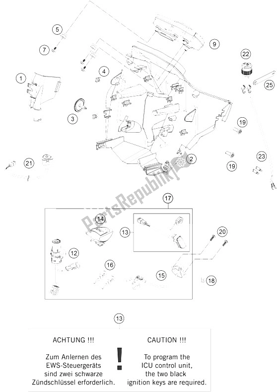 Tutte le parti per il Strumenti / Sistema Di Blocco del KTM 990 Superm T White ABS Europe 2012