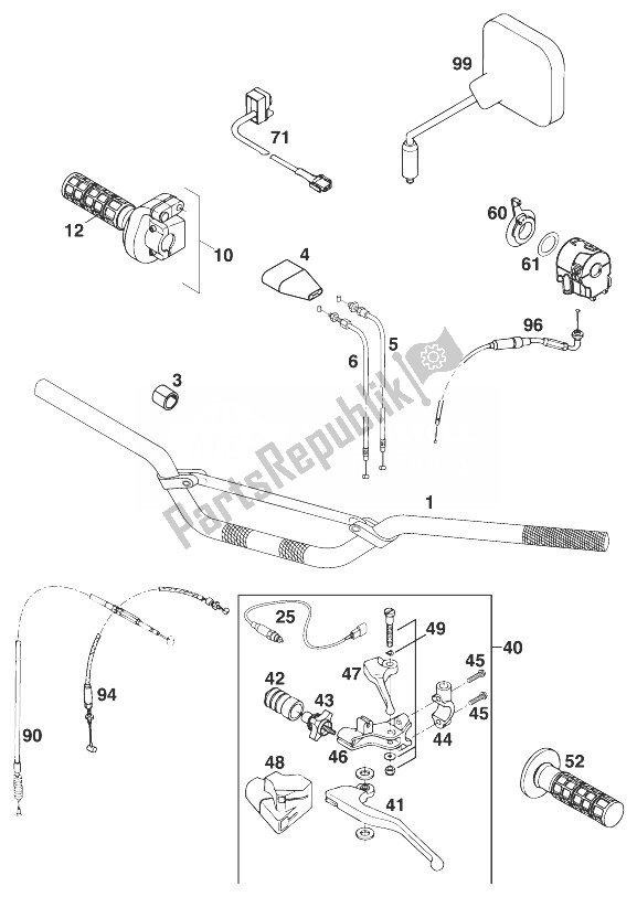 Alle onderdelen voor de Stuur - Controles Egs-e / Ls '97 van de KTM 400 RXC E USA 1998