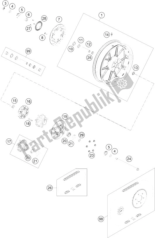Alle onderdelen voor de Achterwiel van de KTM 125 Duke White ABS Europe 2015