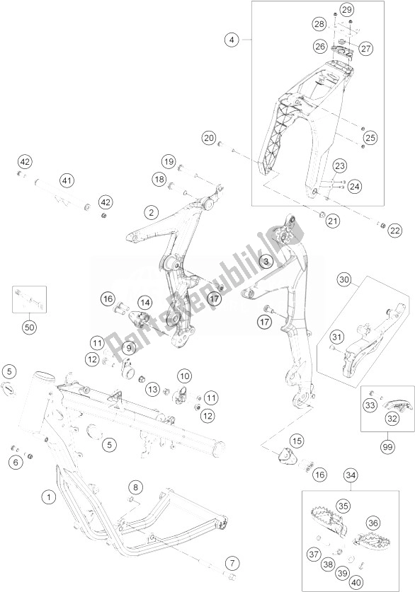 All parts for the Frame of the KTM Freeride 250 R Europe 2014