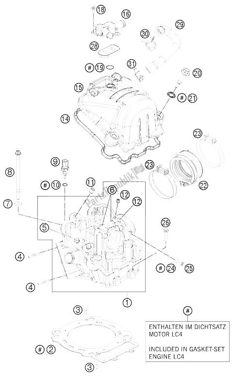 All parts for the Cylinder Head of the KTM 690 Enduro R Europe 2011