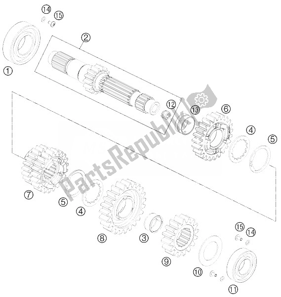 All parts for the Transmission I - Main Shaft of the KTM 690 Duke R Europe 2010