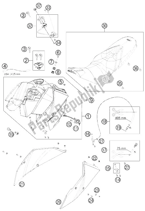 All parts for the Tank, Seat, Cover of the KTM 690 Duke R Australia United Kingdom 2011