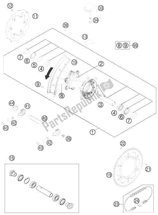 All parts for the Rear Wheel of the KTM 125 EXC SIX Days Europe 2016