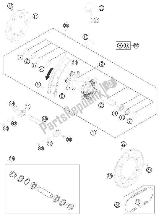 All parts for the Rear Wheel of the KTM 350 EXC F SIX Days Europe 2015