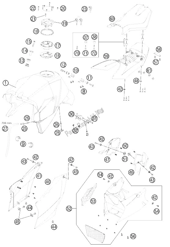 Tutte le parti per il Serbatoio, Sedile, Coperchio del KTM 990 Super Duke R France 2011