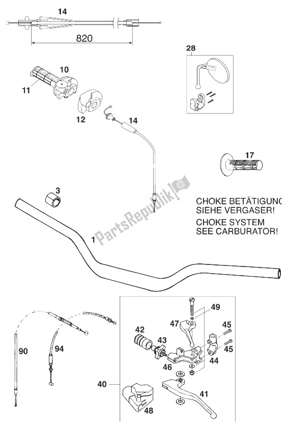 Todas as partes de Guiador - Controla 400/540 Sxc ' do KTM 400 SX C Europe 1998