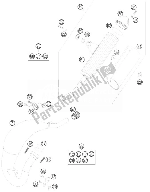 All parts for the Exhaust System of the KTM 105 SX USA 2010